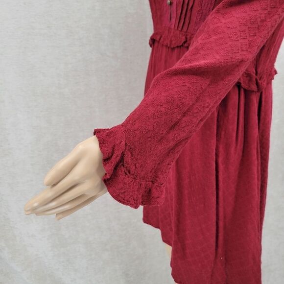 Coco + Jaimeson Maroon Pintuck Lace Detail Long Sleeve Boho Midi Dress - Picture 5 of 13
